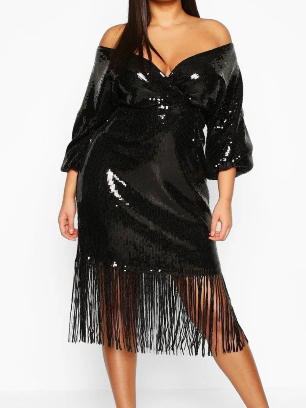 Boohoo Plus Sequin Off The Shoulder Wrap Midi Dress